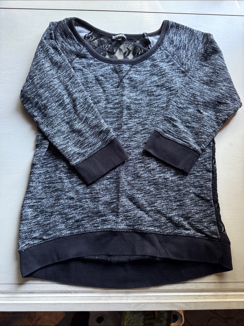 Express Black & Gray Lace-Back Pullover with 3/4 sleeves